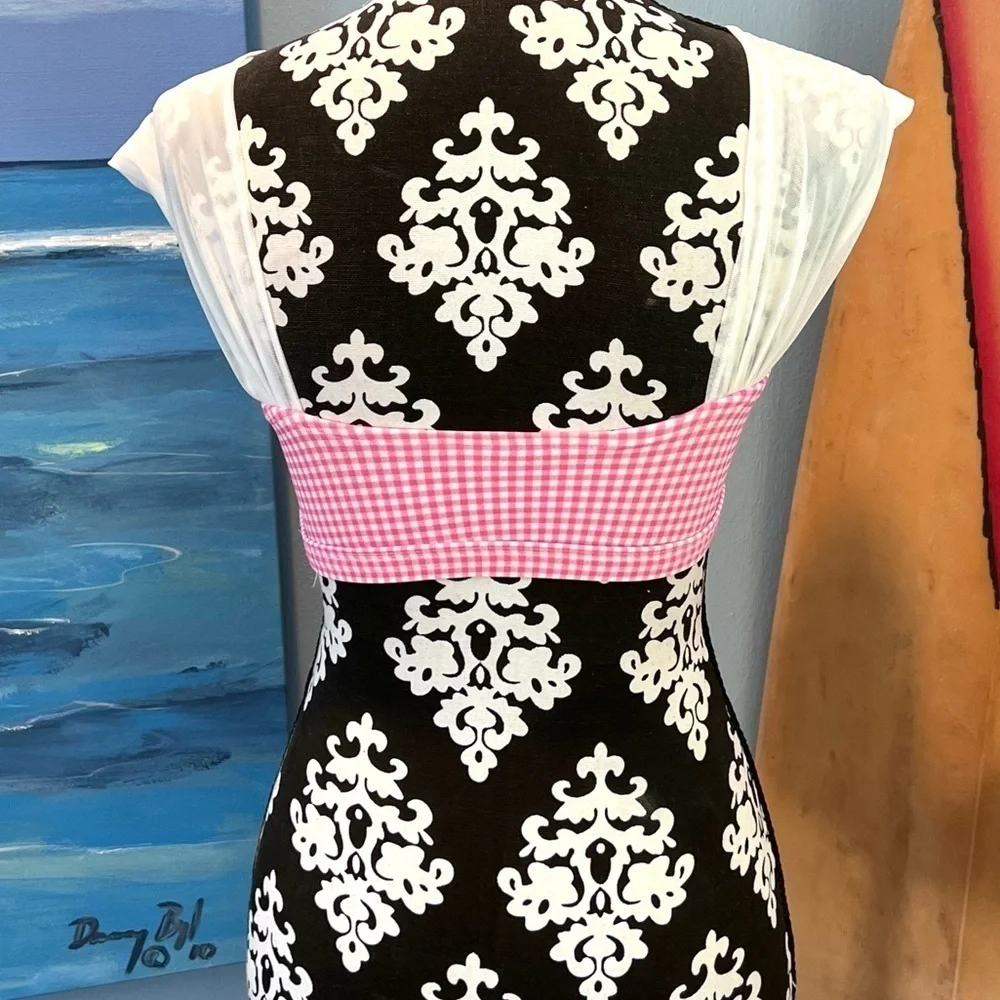 VENUS Gingham Bikini Top Sheer Straps Pinup Coastal Swim Y2K Retro Glam Size 4